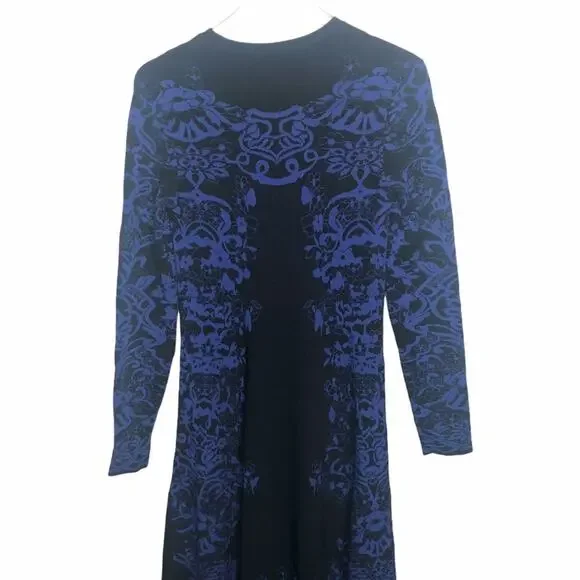 Valentino Delft Jacquard Long Sleeve Midi Sweater Dress Knit Blue M $3960 2020